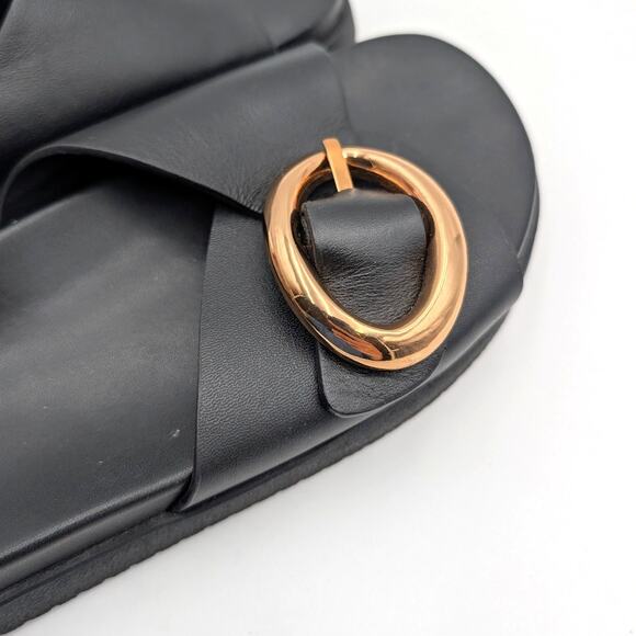 Steve Madden Mandie Slide Sandals Women's Leather Black/Gold Size US8M EU38.5 - Picture 11 of 11